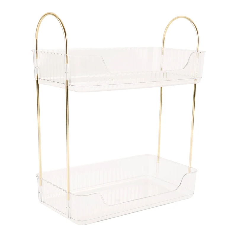 2-Tier Beauty Organizer, Clear/Gold, 12-in x 6.7-in x 13-in.