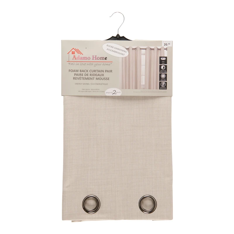 Room Darkening Foam Back Curtains, 40-in x 84-in, 2 Piece