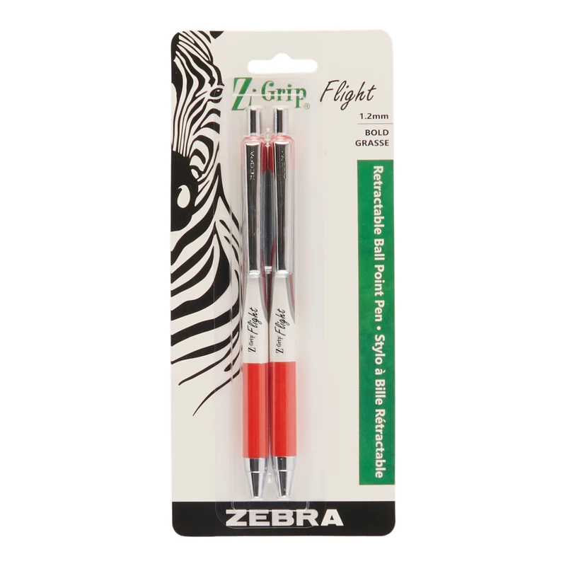Zebra Z-Grip Flight Ball Point Pens, Red, 3 Pack