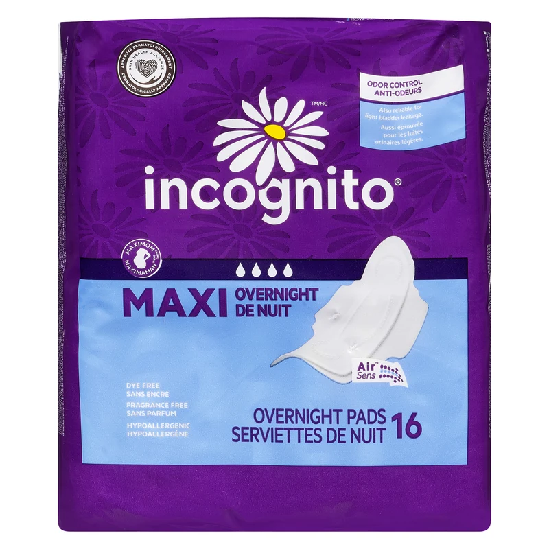 incognito Maxi Overnight Pads, 16-Pack