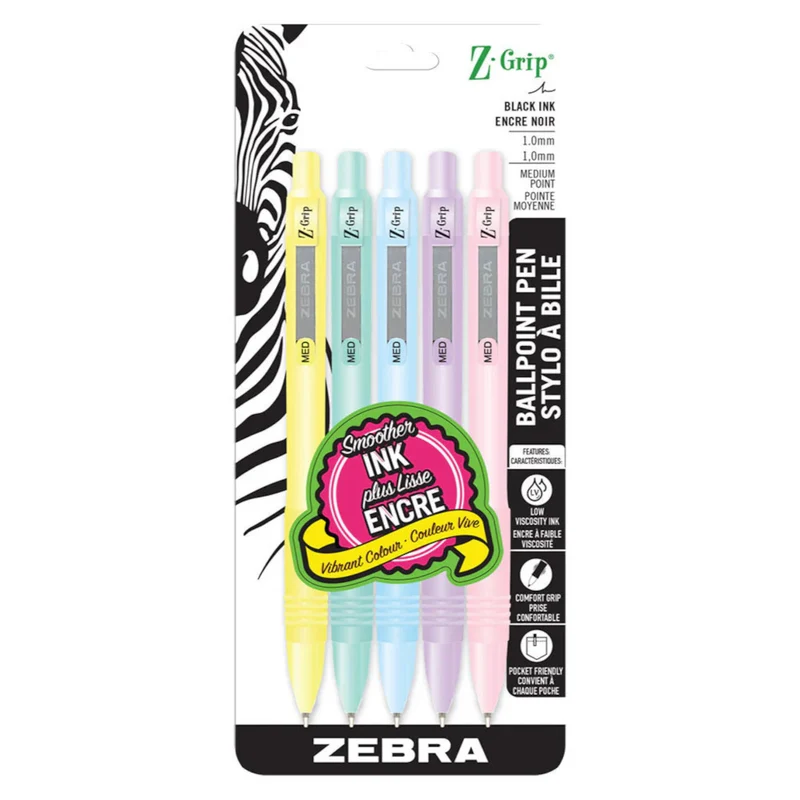 Zebra Z-Grip Retractable Ballpoint Pens, 5 Pack