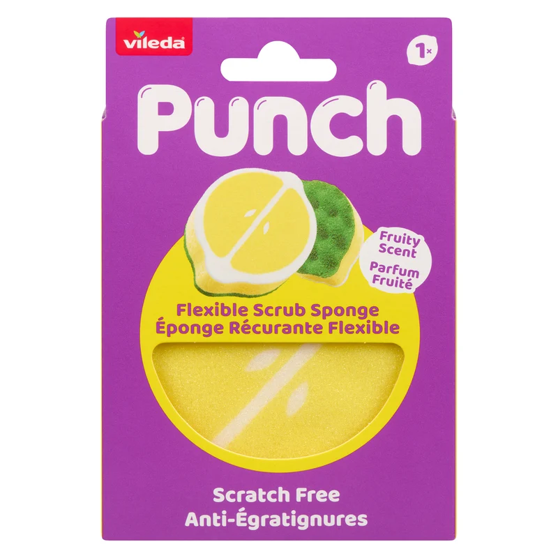 Vileda Punch Flexible Scrub Sponge, Lemon