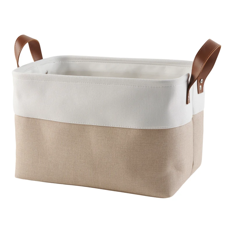 HomeStyles Faux Linen Storage Bin, 13.8-in x 9.8-in x 9.1-in.