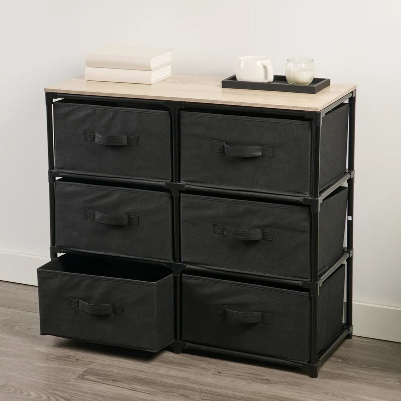 HomeStyles 6-Drawer Storage Cabinet, Black, 30-in x 12 in x 27-in.