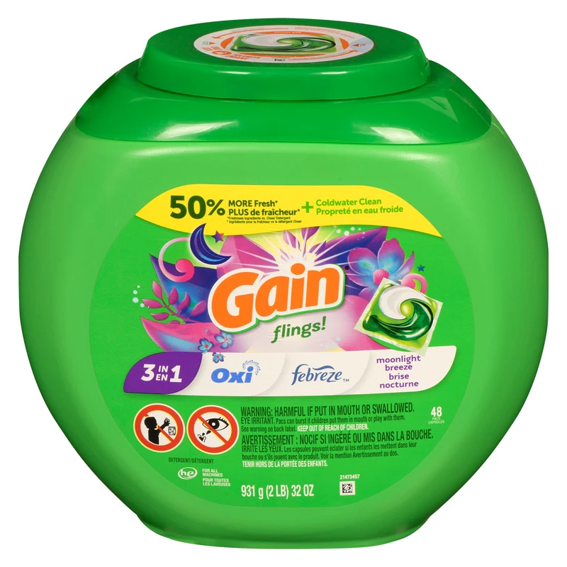 Gain Moonlight Breeze Flings Laundry Detergent, 48-Pack