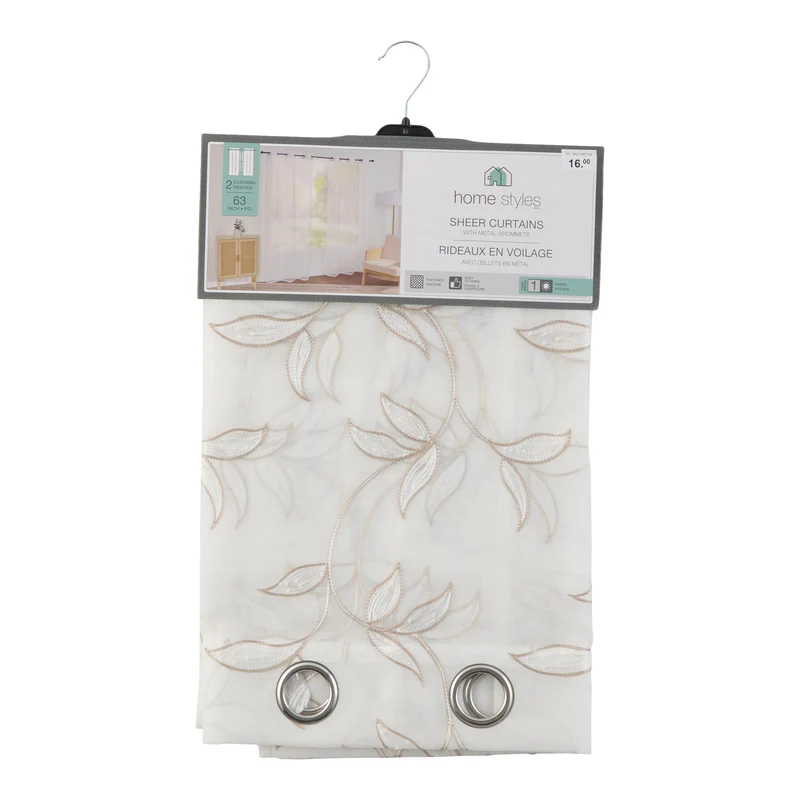 HomeStyles Embroidered Dolly Curtains, 37-in x 63-in, 2 Pack