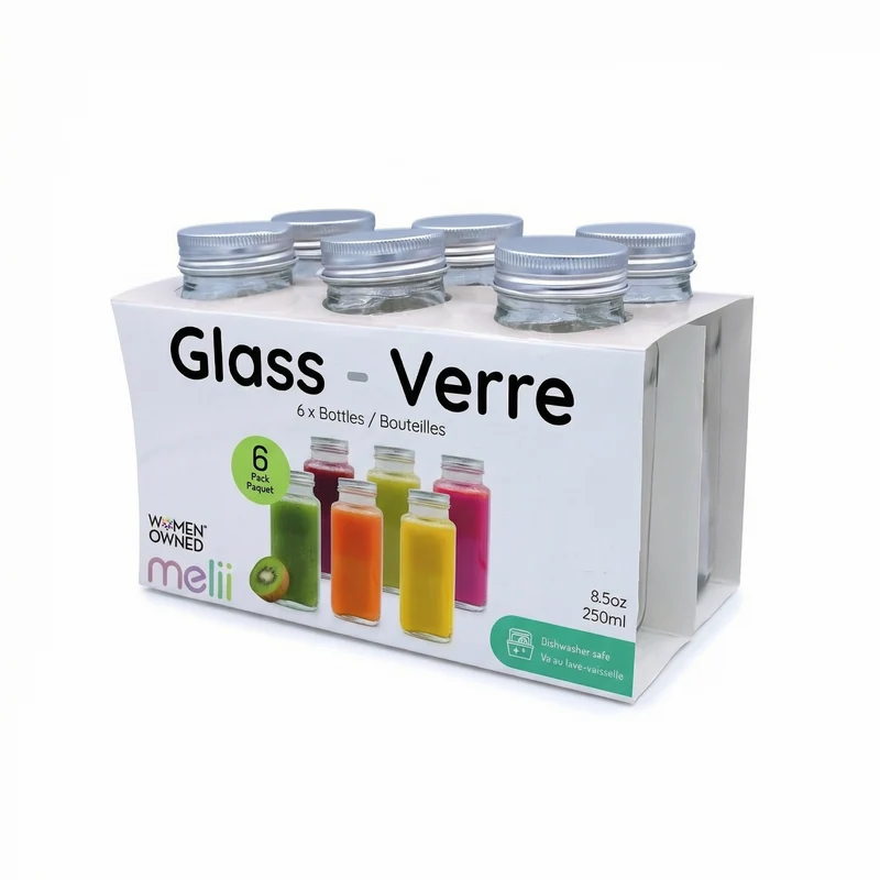melii Glass Juice Bottles, 6 Pack