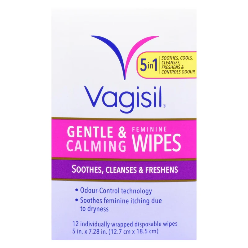 Vagisil Gentle & Calming Feminine Wipes Individually Wrapped Disposable Wipes, 12-Pack