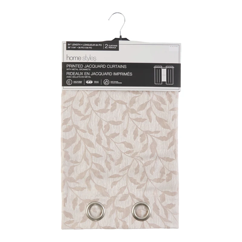 HomeStyles Printed Jacquard Curtains, 36-in x 84-in, 2 Pack