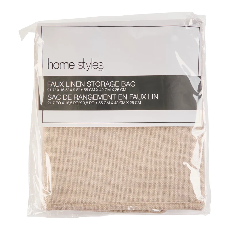 HomeStyles Faux Linen Storage Bag, Beige, 21.5-in x 16.5-in x 10-in.
