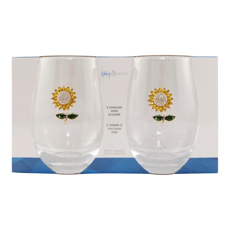 Jewelled Stemless Wine Glasses, 2 Pack