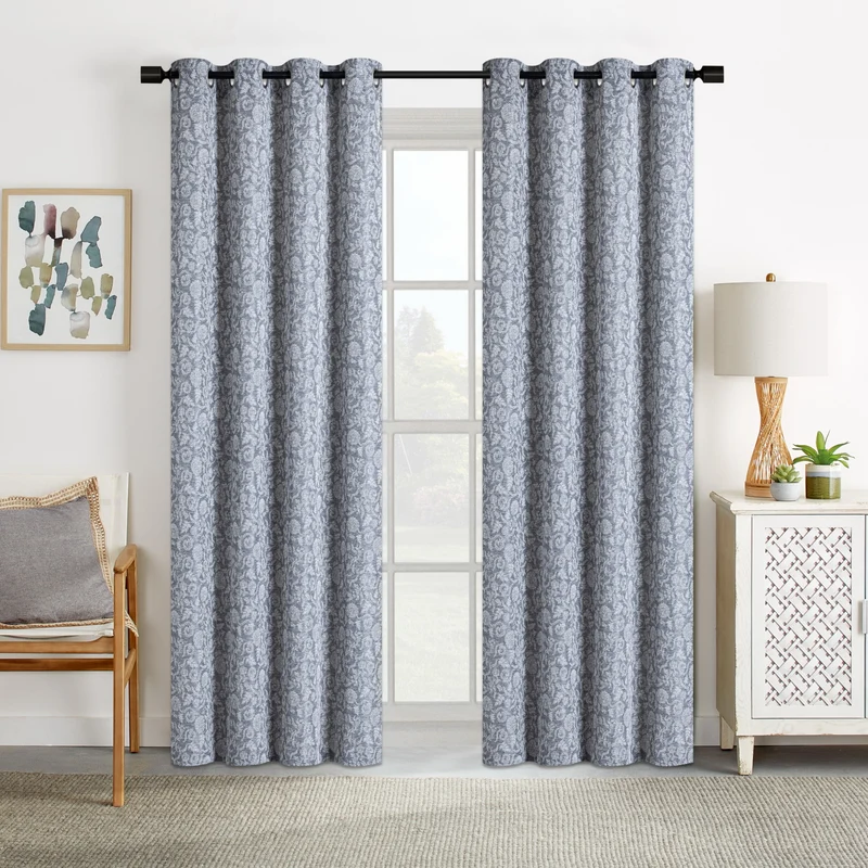 Printed Jacquard Curtain with Grommets, 52-in x 84-in.