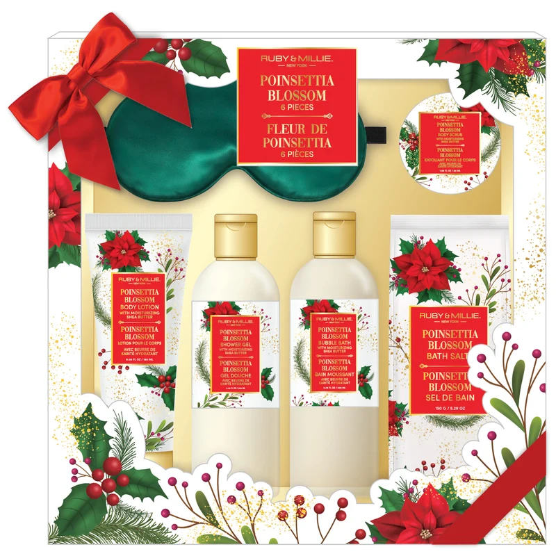 Pointsettia Bath Gift Set, 6-Piece