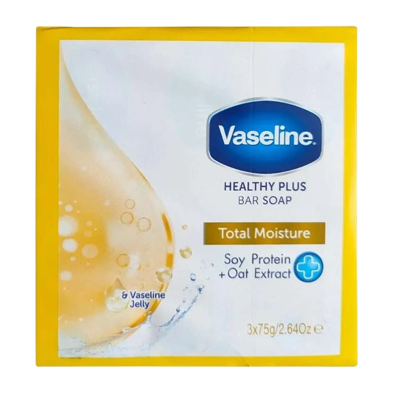 Vaseline Healthy Plus Bar Soap, Total Moisture, 3-Pack