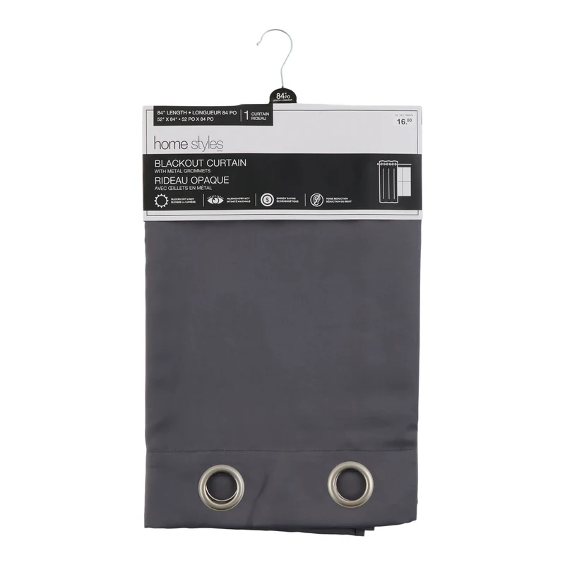 HomeStyles Blackout Curtain with Grommets, Charcoal, 52-in x 84-in.
