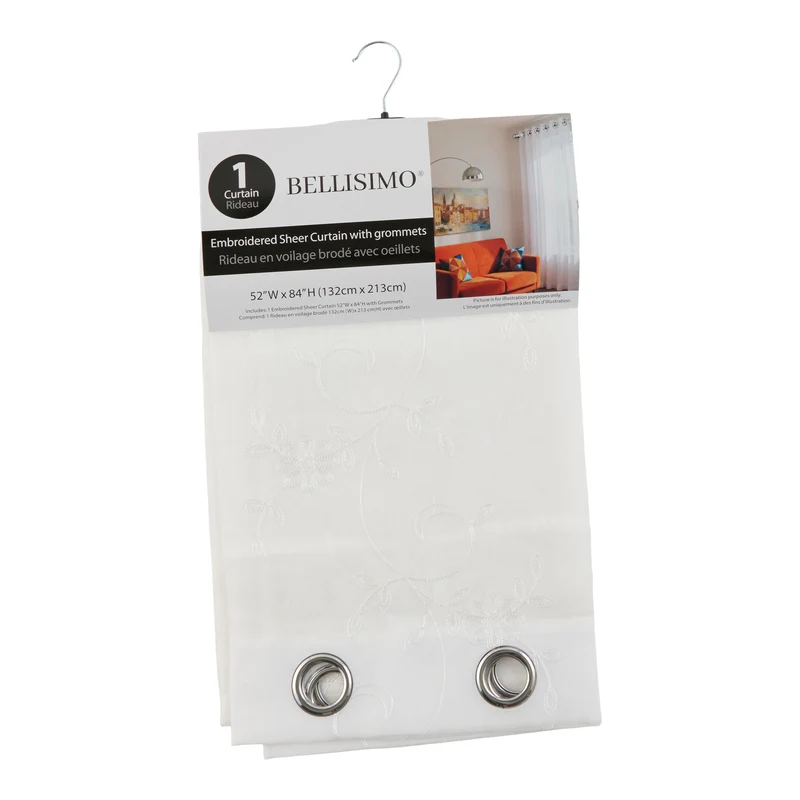 Belisimo Embroidered Sheer Curtain with Grommets, 52-in x 84-in.