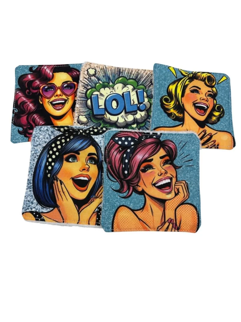 Lot de 5 lingettes lavables " pop art" modèle 2
