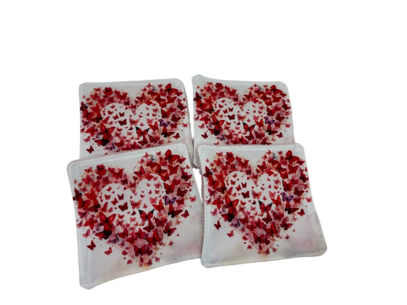 Lot de 4 lingettes lavables " Envolée de coeur"
