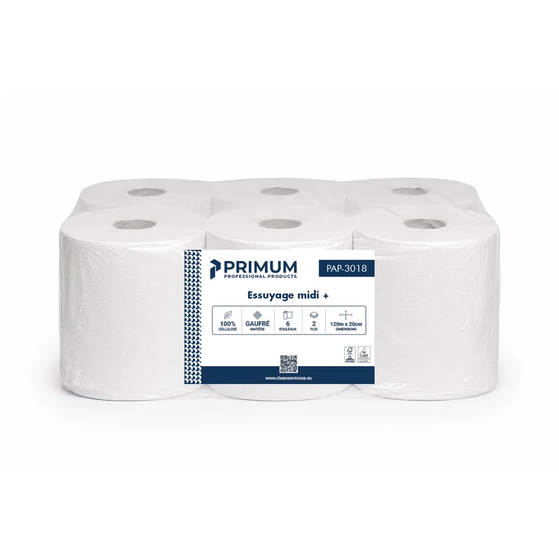 Essuyage midi+ 2 plis blanc (6rlx) - PRIMUM