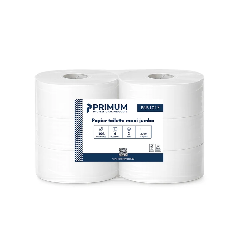 Papier toilette maxi jumbo blanc (6 rouleaux) - PRIMUM