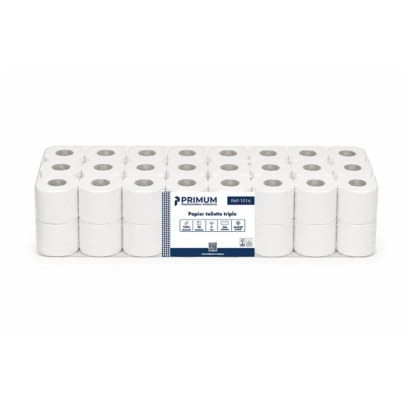Papier toilette 3 plis qualité hôtelière (56 rouleaux) - PRIMUM