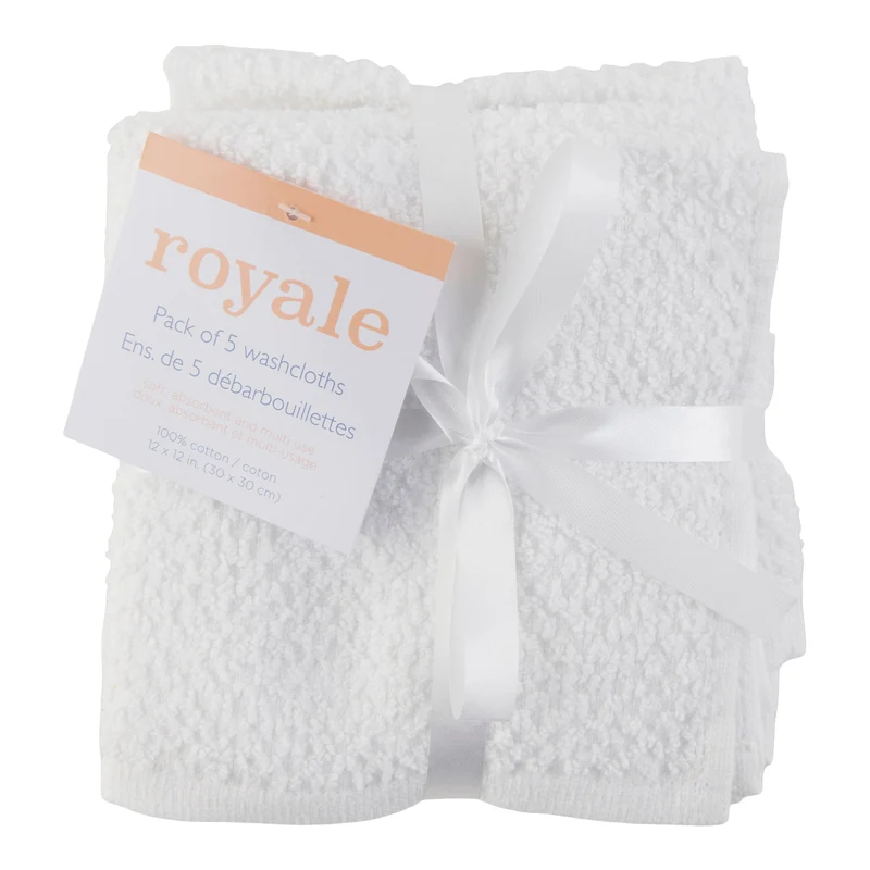 Solid Facecloths, 12-in x 12-in, 5 Pack
