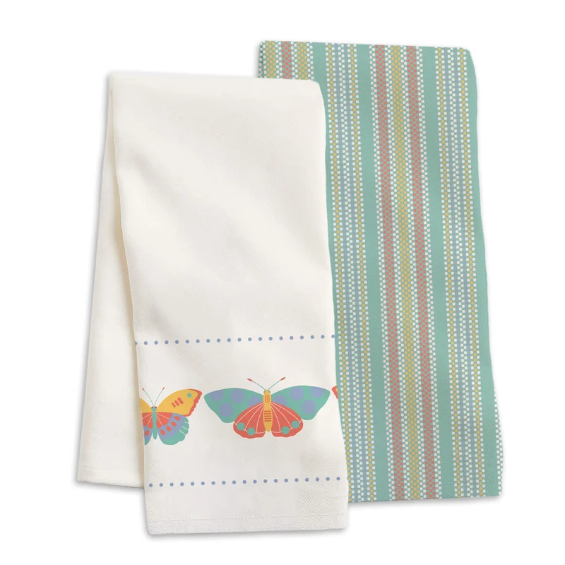Printed/Waffle Kitchen Towels, 16-in x 27-in, 2 Pack