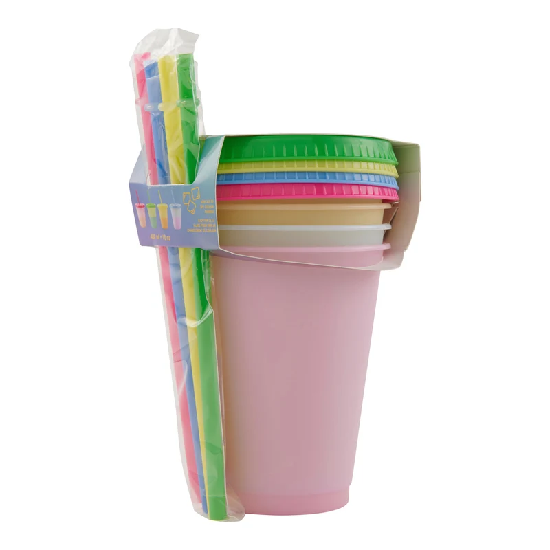 Colour Changing Cups With Straws, 4 Pack
