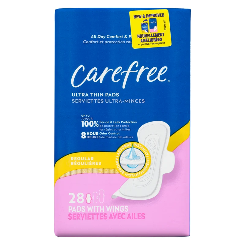 Carefree Ultra Thin Pads Regular Pads with Wings, 28-Pack