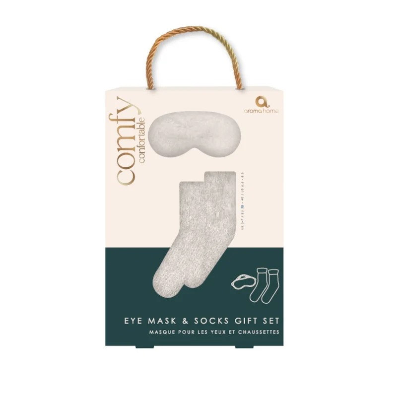 Eye Mask with Fuzzy Socks, White, 2-Piece