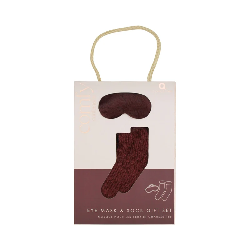 Eye Mask with Fuzzy Socks, Red, 2-Piece