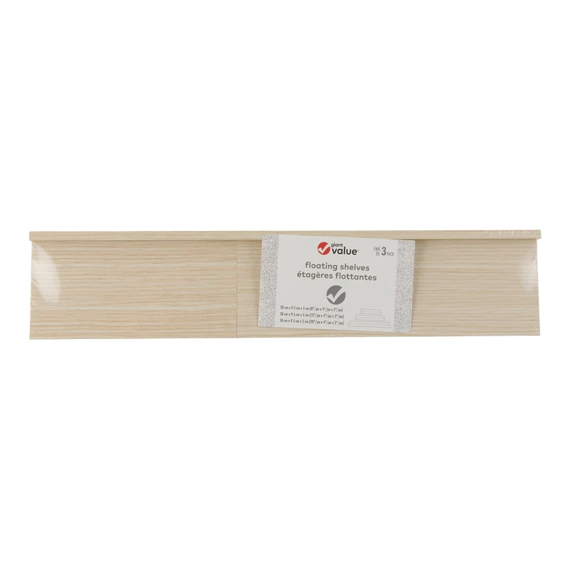Giant Value Floating Shelves, Natural, 3 Piece