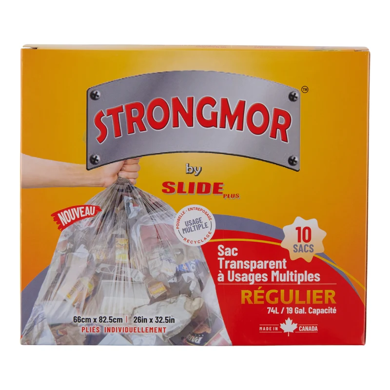 Strongmor Regular Clear Multi-Use Bags, 74-L, 10-Pack