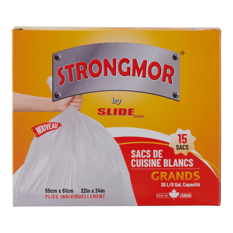 Strongmor Large White Kitchen Bags, 30-L, 15-Pack