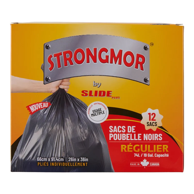 Strongmor Regular Black Garbage Bags, 74-L, 12-Pack