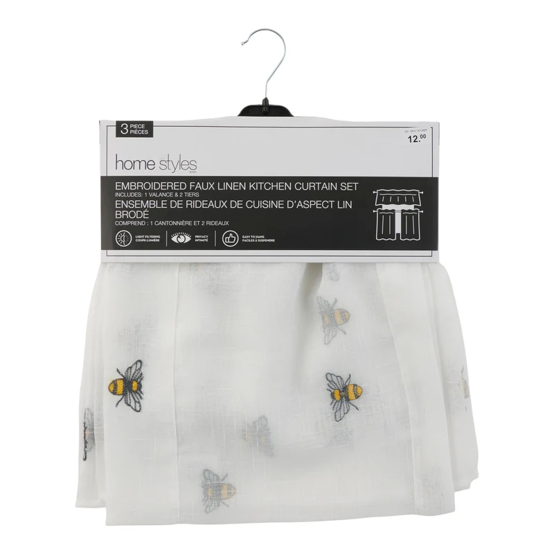 HomeStyles Embroidered Valance and Tiers Kitchen Curtain Set, 3-Piece