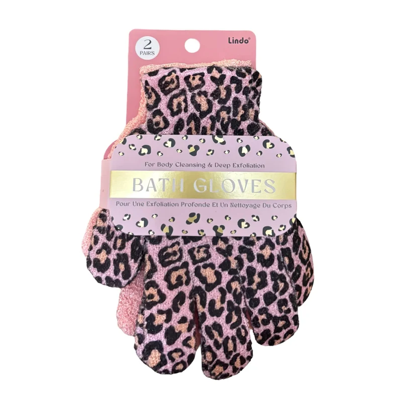 Bath Gloves Pink Leopard, 2-Pack