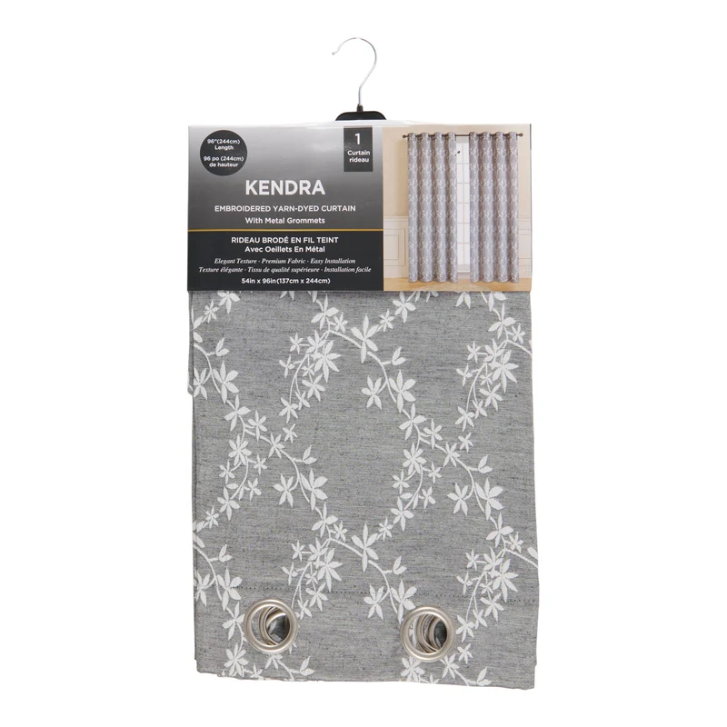 Jacquard Embroidered Dyed Curtain with Grommets, 54-in x 84-in.