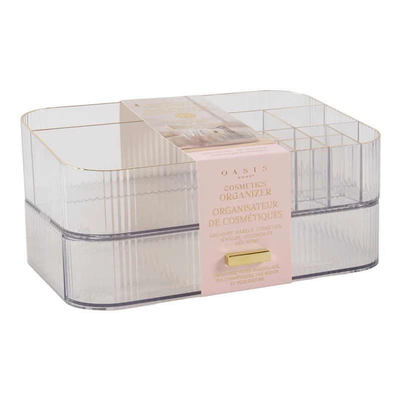 Beauty Organizer With Drawer, Clear, 12-in x 8.4-in x 5.7-in.