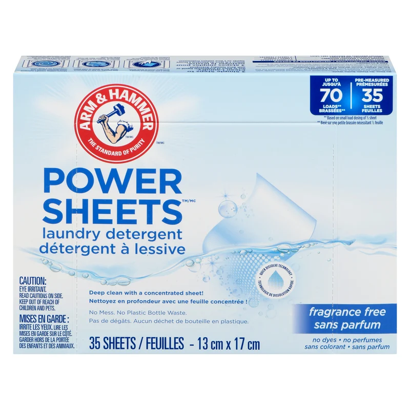ARM & HAMMER Power Sheets Laundry Detergent, Fragrance Free, 35-Pack