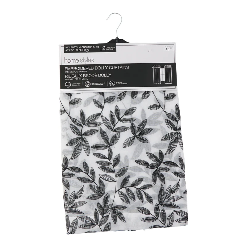 HomeStyles Embroidered Dolly Curtains with Grommets, 37-in x 84-in, 2 Pack