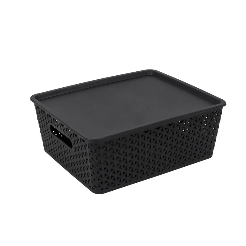 Giant Value Woven Plastic Bin With Lid, Medium