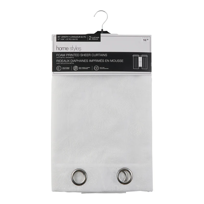 HomeStyles Printed Sheer Curtains with Grommets, 37-in x 84-in, 2 Pack