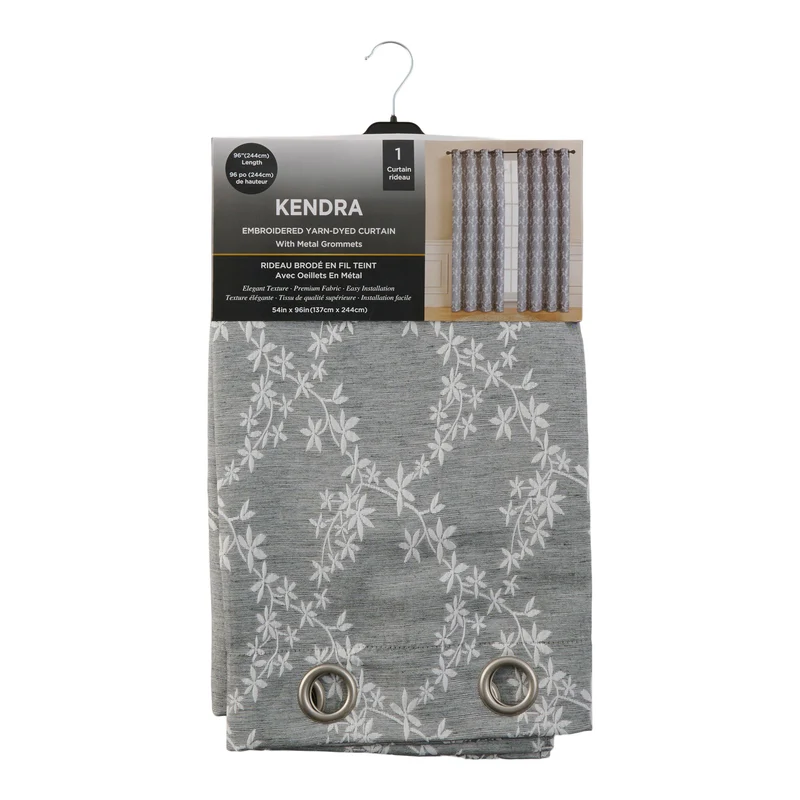 Jacquard Embroidered Dyed Curtain with Grommets, 54-in x 96-in.