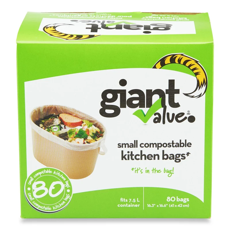 Giant Value Compostable Kitchen Food Waste Bags, Small, 80-Pack