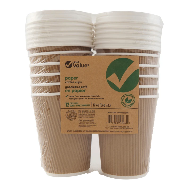 Giant Value Triple-Walled Coffee Cup and Lid, 340-g, 12-Pack