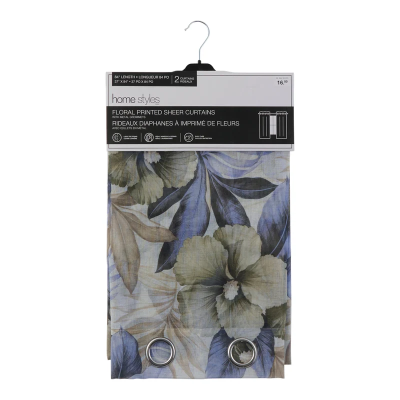 HomeStyles Floral Curtain, 37-in x 84-in, 2 Pack
