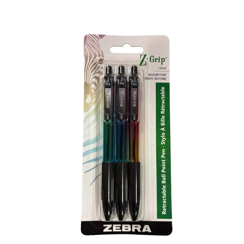 Zebra Z-Grip Metallic Retractable Ballpoint, 3 Pack