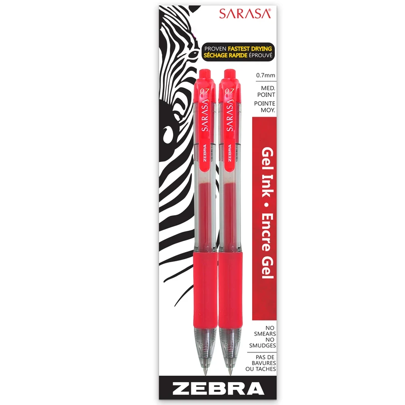Zebra Sarasa Dry X20 Retractable Gel Pen, 0.7mm, Red, 2-Pack