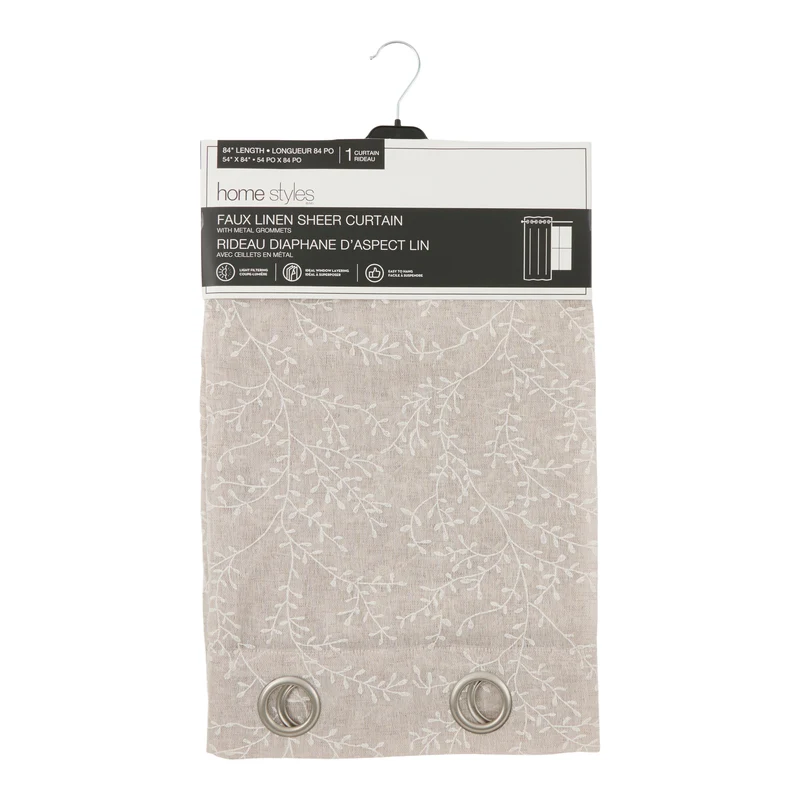 HomeStyles Faux Linen Sheer Curtain, 54-in x 84-in.
